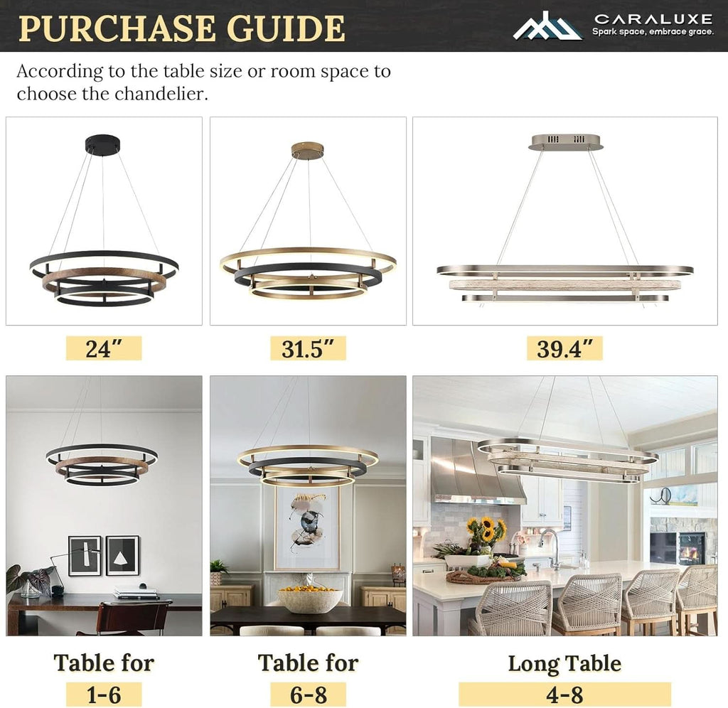Matte Black Triple Ring LED 24 Inch Chandelier Fixture