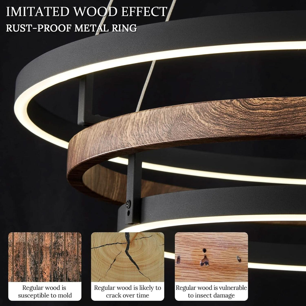 Matte Black Triple Ring LED 24 Inch Chandelier Fixture