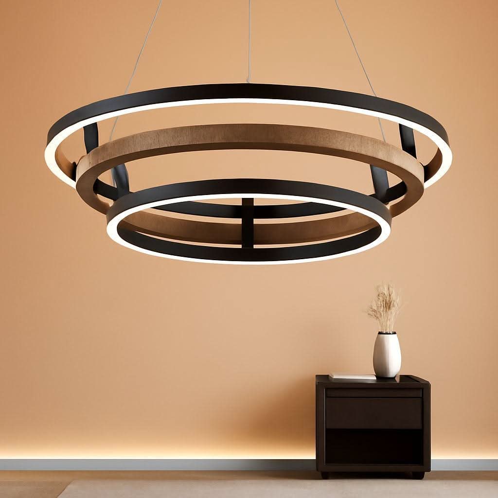 Matte Black Triple Ring LED 24 Inch Chandelier Fixture
